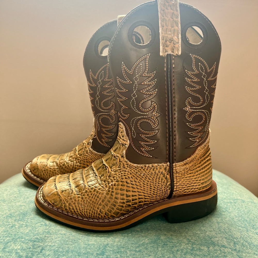 Western Alligator-Embossed Leather Cowboy Boots - Brown & Tan for Boys